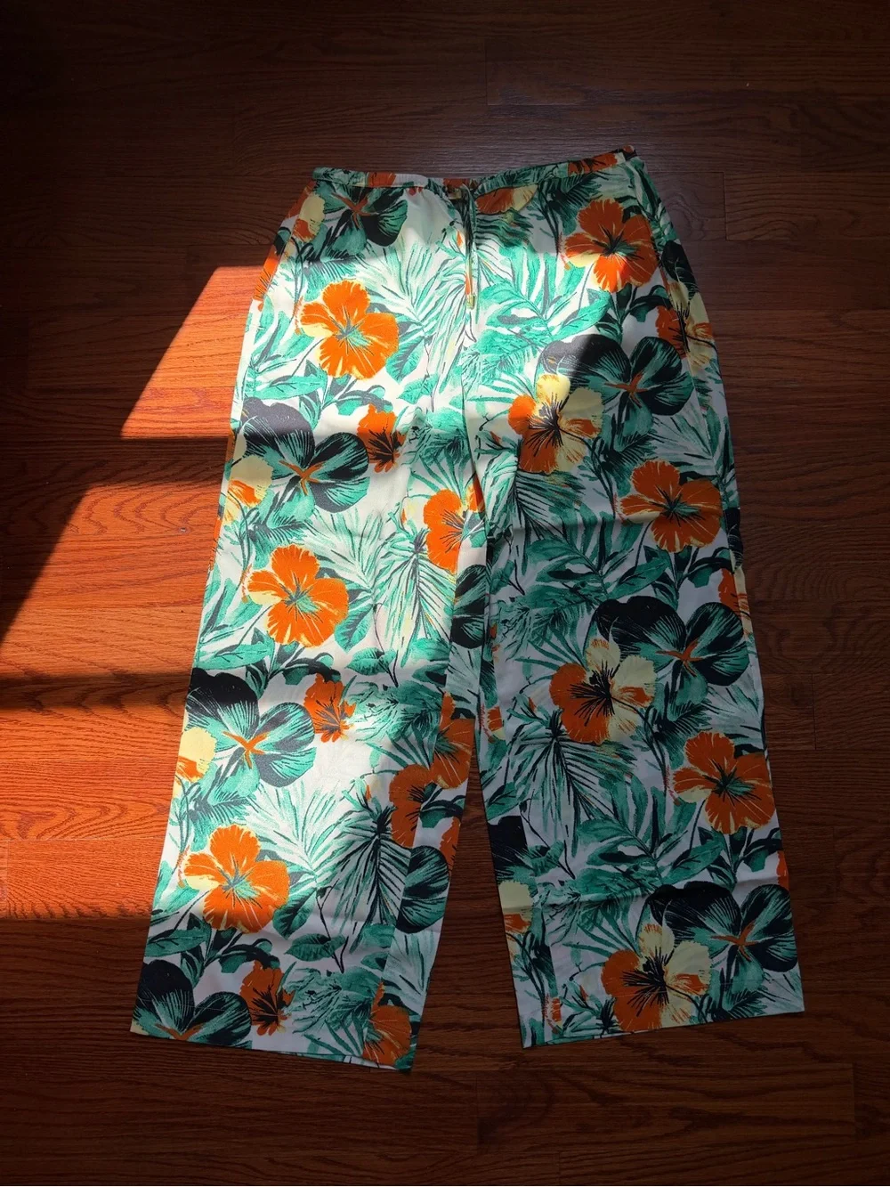 NWOT TOMMY HILFIGER Tropical Floral Wide-Leg Pants - Orange & Green / Size M